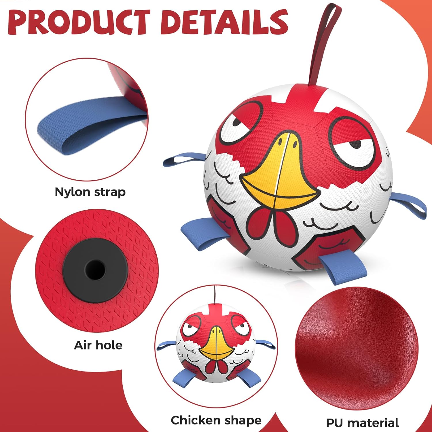 QDAN Dog Toys Soccer Ball with Straps - Durable Extra Large Dog Balls, Beach Pool Water Toys, Herding Balls (9 Inch)