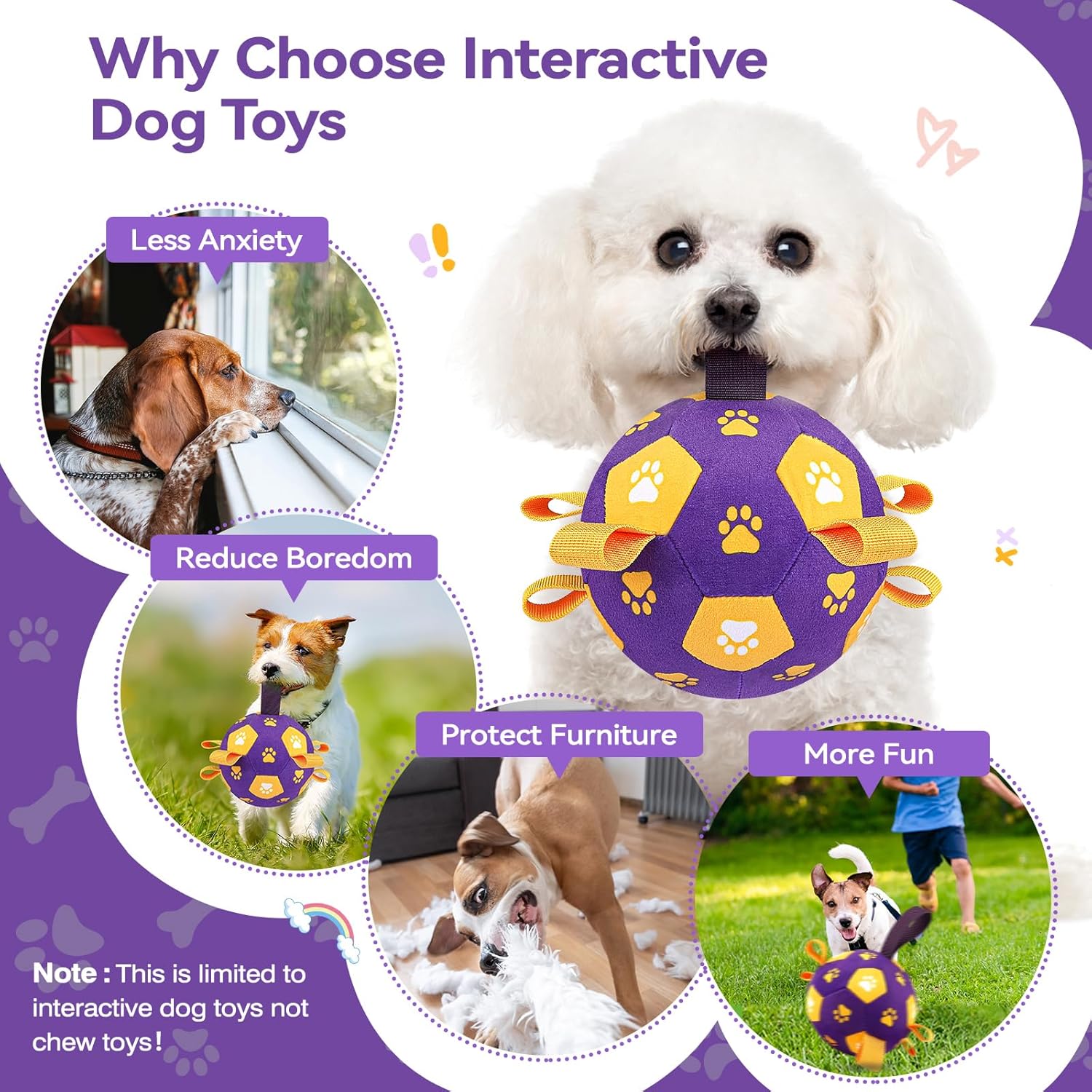 QDAN Interactive Dog Toys Balls: Squeaky Dog Balls to Keep Them Busy, Remote Control, Rechargeable Pet Enrichment Toys for Boredom, Automatic Rolling Puppy Toy for Small Medium Pets(Purple)