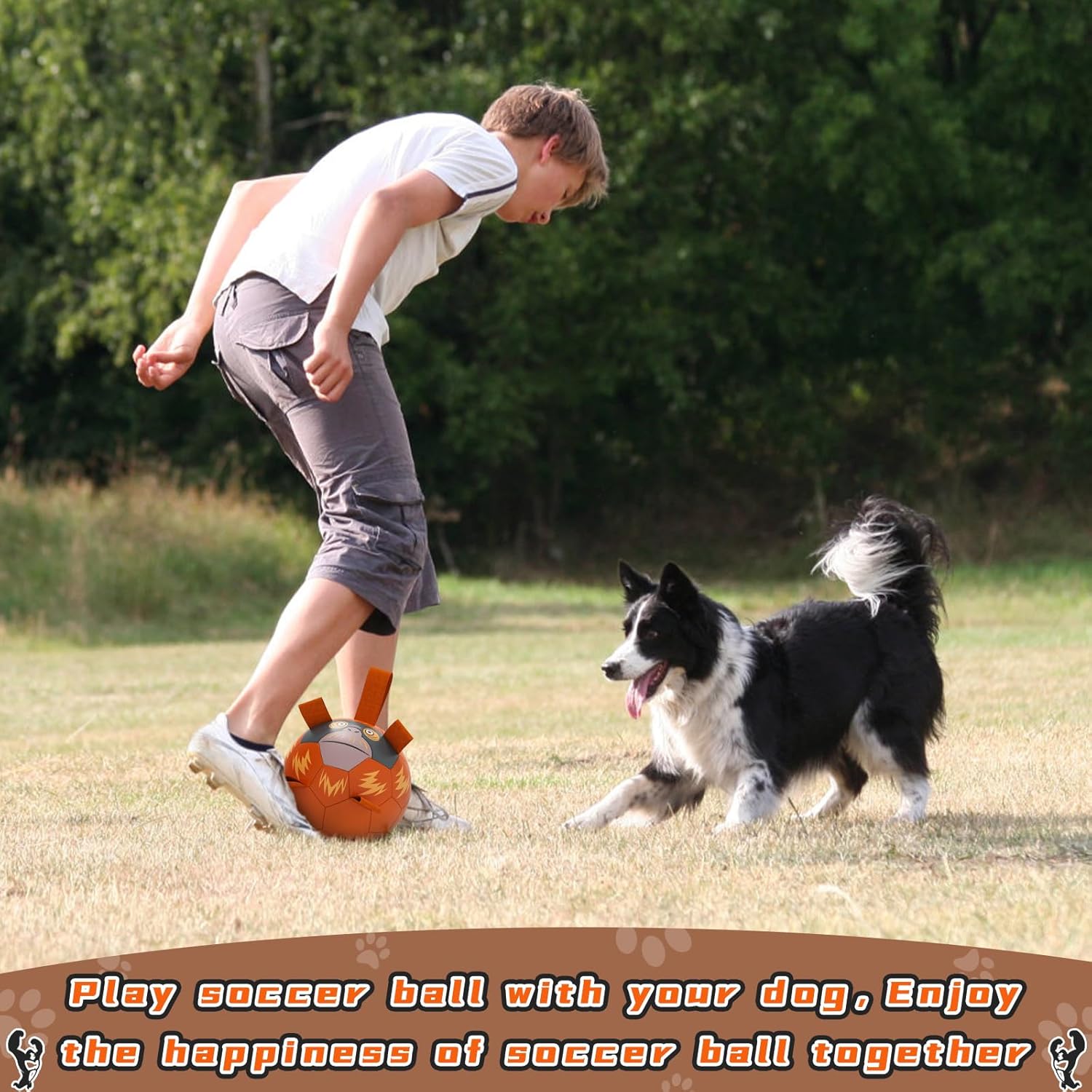 QDAN Dog Toys Soccer Ball with Straps - Durable Dog Balls for Small Medium Dogs, Beach Pool Dog Water Toy, Chimpanzees Dog Toy, Puppy Dog Birthday Gifts, Herding Balls for Dog (8 Inch), Large Size 3