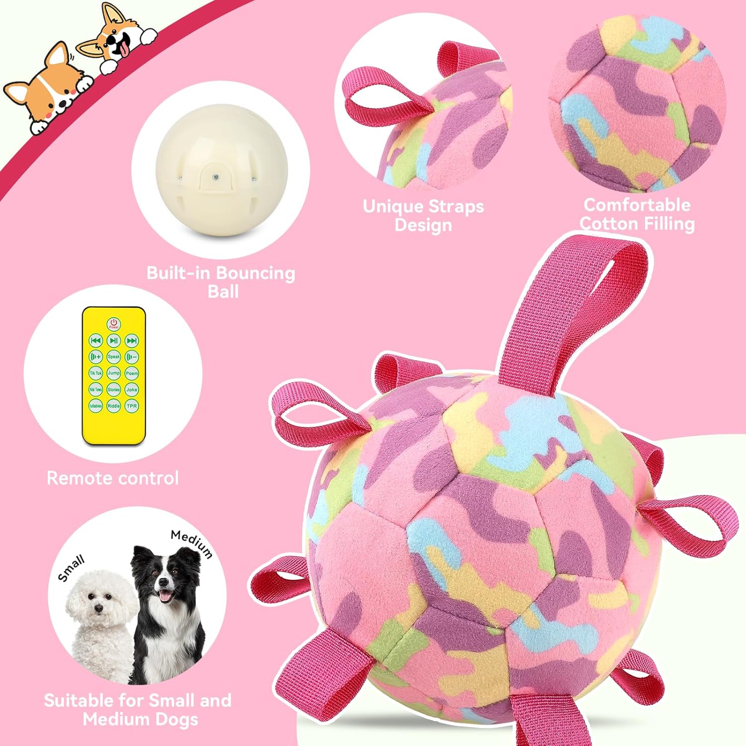 QDAN Interactive Dog Toys, Remote Control, Rechargeable Moving Dog Balls, Puppy Toys to Keep Them Busy, Squeaky Puppy Toys for Small Medium