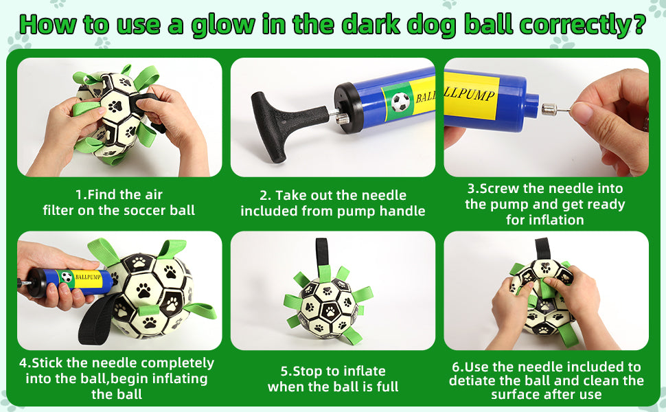 QDAN Glow in The Dark Dog Toys Soccer Ball, Interactive Dog Toys Puppy Birthday Gifts, Dog Tug Water Toy, Indoor/Outdoor Light Up Dog Balls for Small & Medium & Lager Dogs（6inch&8inch）