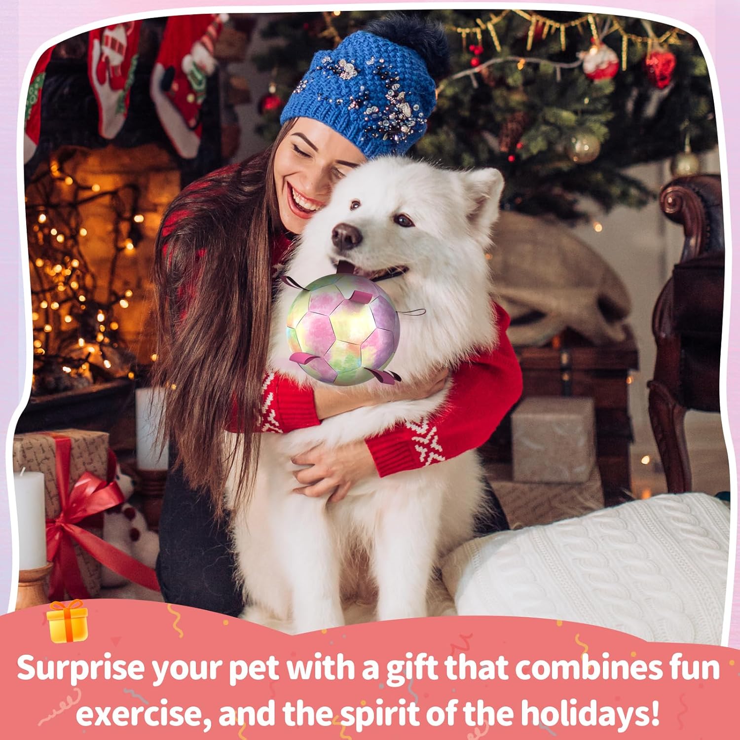 QDAN Premium Dog Toys Soccer Ball with Straps, Puppy Balls for Small Medium Dogs, Dog Water Toys Pool Toys, Puppy Dogs Pet Birthday Gifts, Rainbow（6 Inch）