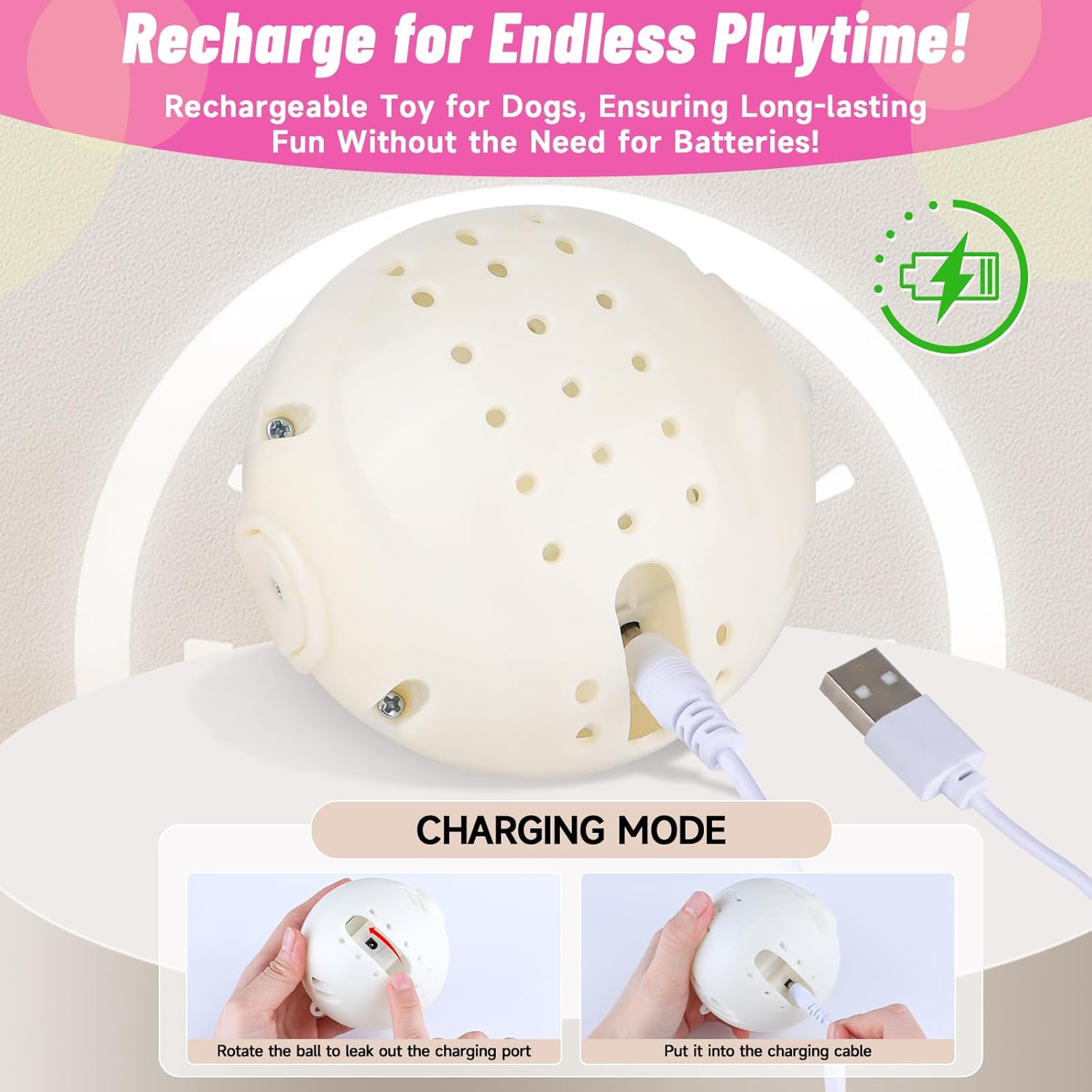 QDAN Interactive Dog Toys Soccer Ball: Bouncing Ball for Dogs, Jumping Dog Balls with Recording and Music Modes, Puppy Birthday Gifts, Rechargeable Moving Pet Toy to Keep Them Busy, Rainbow