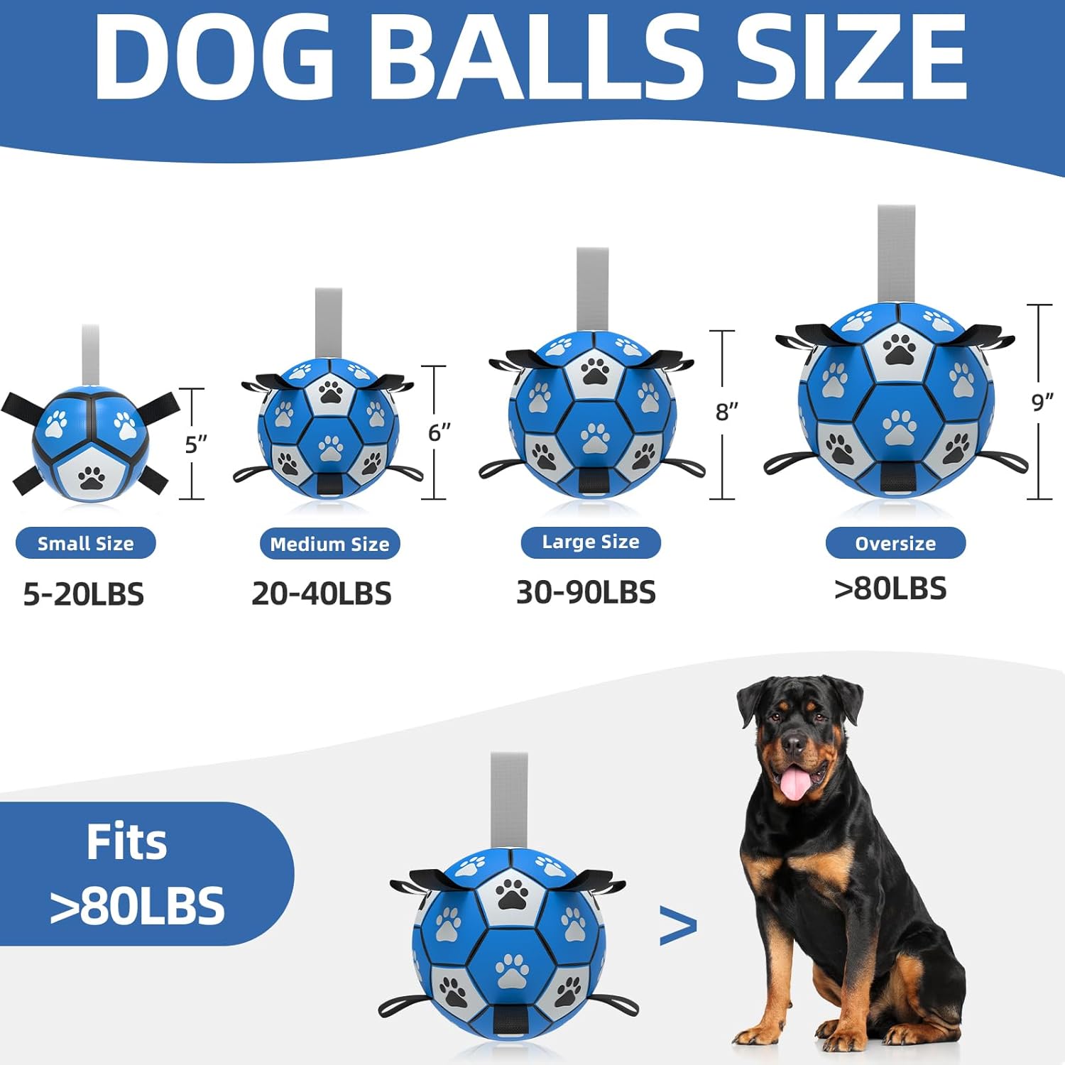 QDAN Extra Large Dog Toys Soccer Ball - Durable Dog Balls for Extra Large Dogs with Straps, Outdoor Dog Toys, Dog Water Toy, Herding Ball (9 Inch)