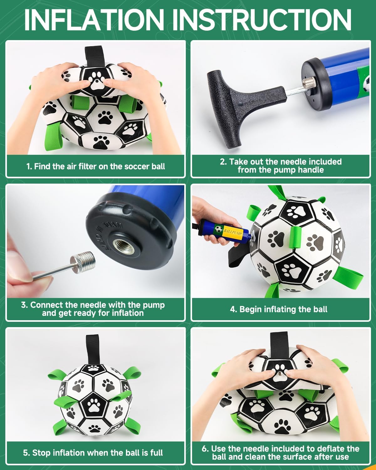 QDAN Soccer Ball with Straps - Durable Giant Dogs Balls, Outdoor, Herding, Floating, Birthday (10 Inch)