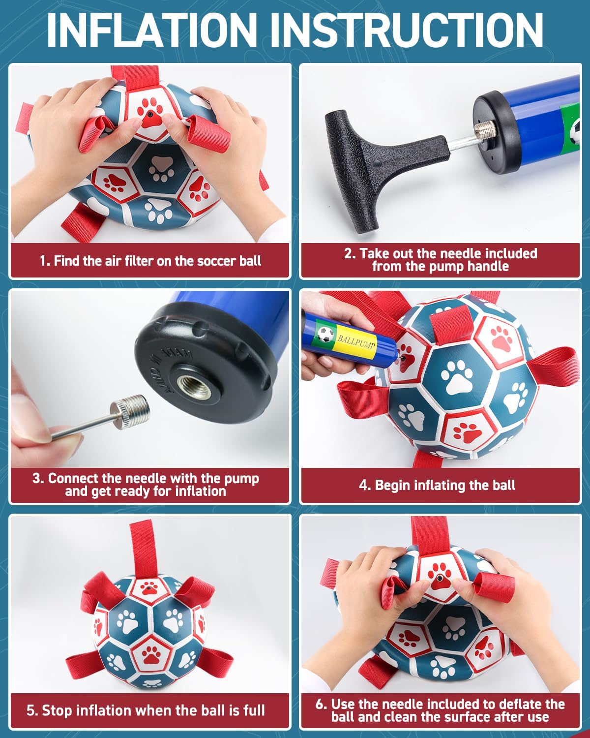 QDAN Dog Toys Soccer Ball with Straps - Durable Giant Dog Balls, Outdoor & Water Toys, Herding Ball, Birthday Gifts (10 Inch)