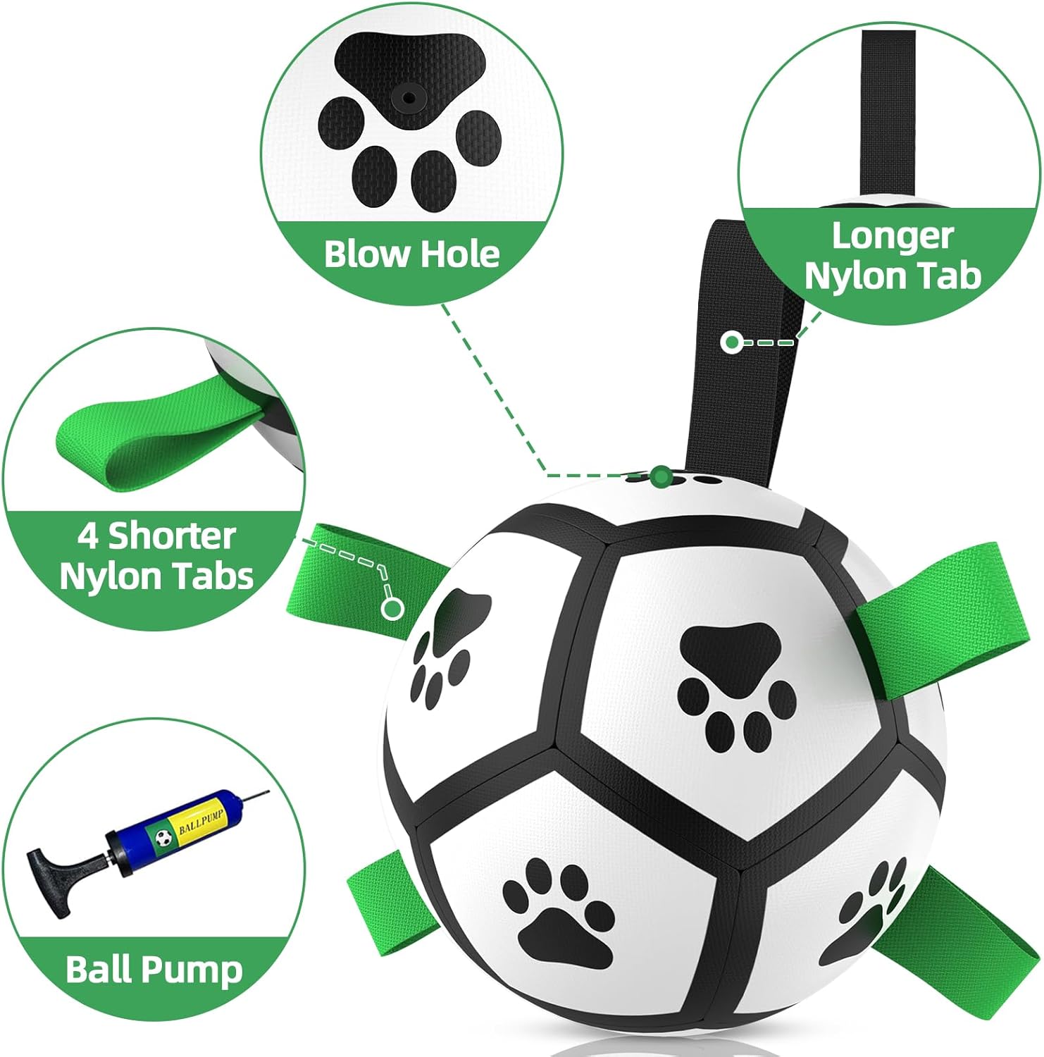QDAN Dog Toys Soccer Ball with Straps, Interactive Toys for Tug of War, Puppy Birthday Gifts, Dog Water Toy, Durable Balls World Cup for Small Dogs（5 Inch）