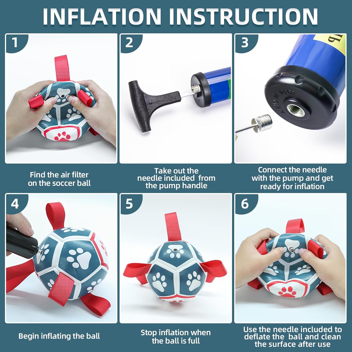 QDAN Dog Toys Soccer Ball with Straps, Outdoor Toys for Tug of War, Puppy Birthday Gifts, Dog Water Toy, Durable Balls for Small Dogs - Blue Red（5 Inch）