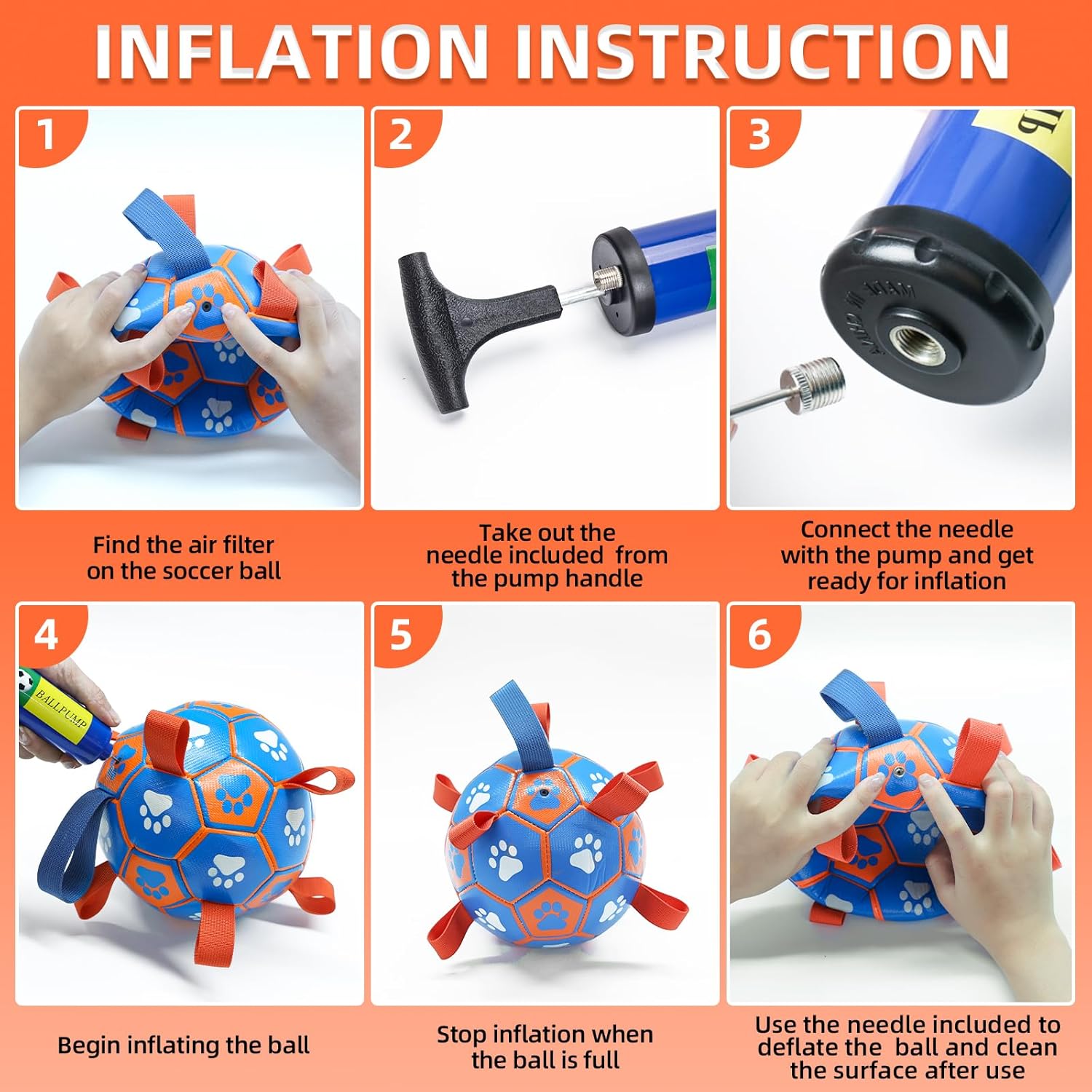 QDAN Dog Ropes Toys Soccer Ball with Straps, Puppy Birthday Gifts, Tug Toy, Durable Dog Balls for Medium & Large Dogs- Blue Orange(8 Inch)