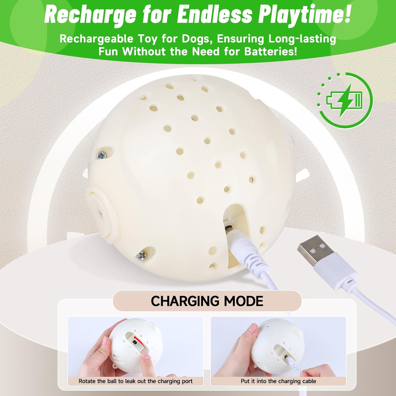 QDAN Interactive Dog Toys Soccer Ball - Bouncing Ball, Jumping Dog Balls with Recording and Music Modes, Birthday Toy, Rechargeable Moving Dog Toy to Keep Them Busy, Yellow Green