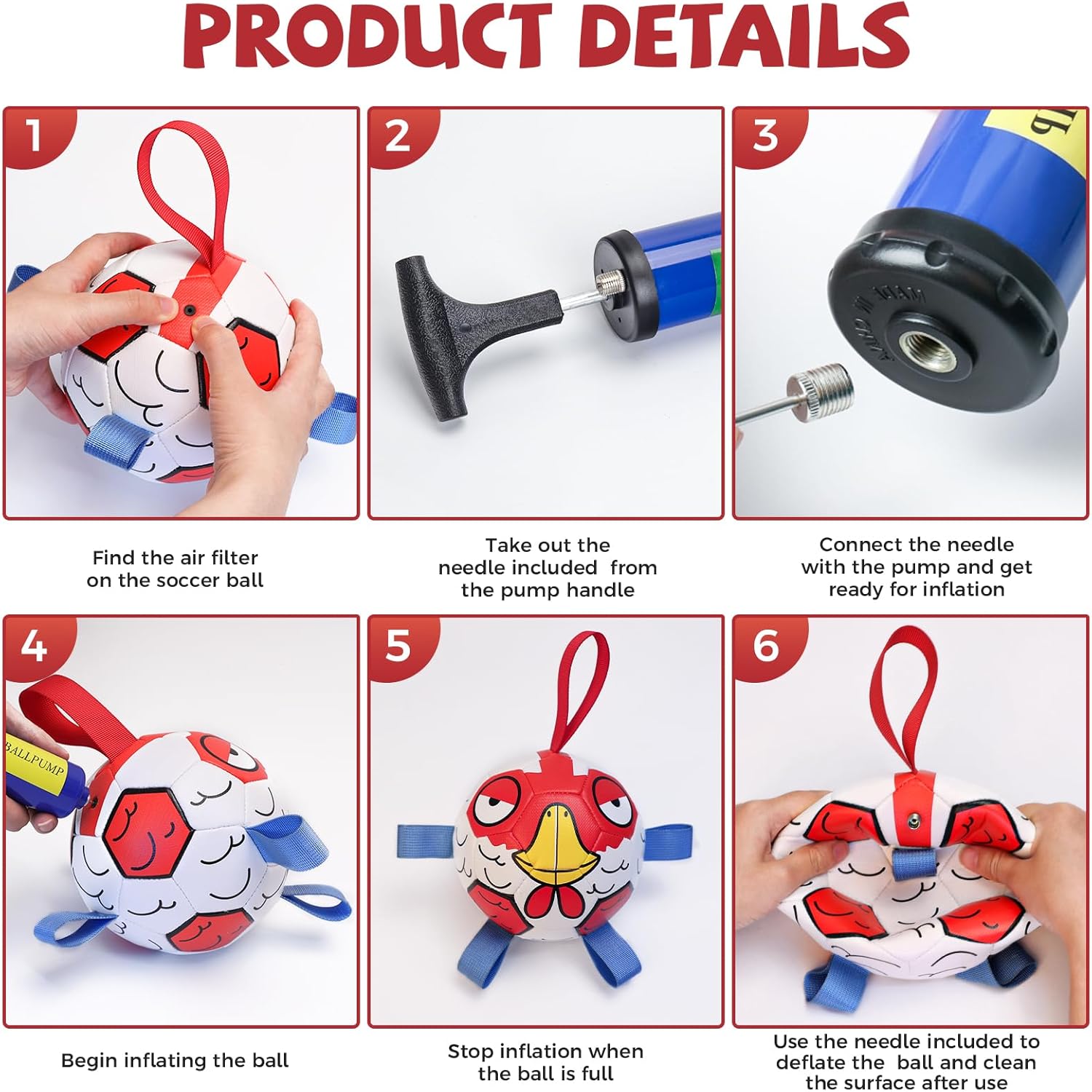 QDAN Premium Dog Balls Toys, Outdoor Dogs Toy for Small Medium Dogs, Puppy Birthday Gifts, Dog Soccer Ball, 6 Inch, Chicken Ball