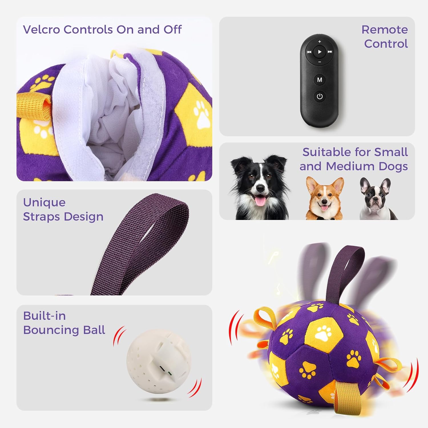QDAN Interactive Dog Toys, Squeaky Moving Ball Toy with Remote Control, Music Modes Bouncing Ball for Dogs, Rechargeable Dog Toys to Keep Them Busy, Puppy Toys for Small Medium Large