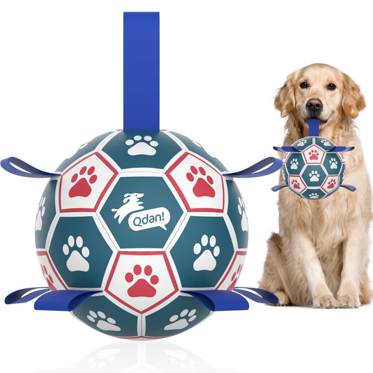 Blue White Dog Soccer Ball with Straps | Large Dogs – 8 inch