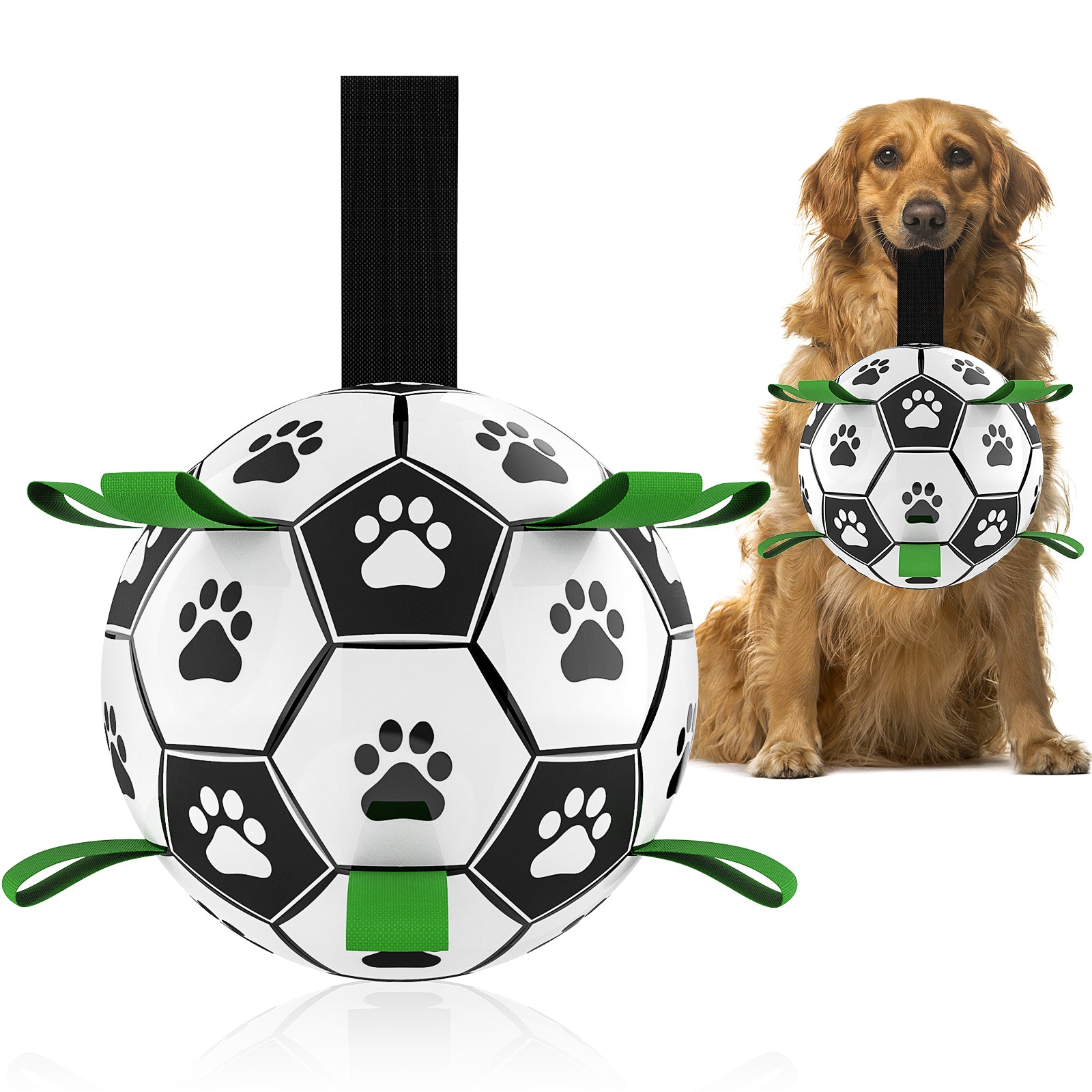 QDAN Dog Toys Soccer Ball with Straps, Interactive Dog Toys for Tug of War, Puppy Birthday Gifts, Dog Tug Toy, Dog Water Toy, Durable Dog Balls World Cup for Small & Medium& Large Dogs（6 & 8 Inch）