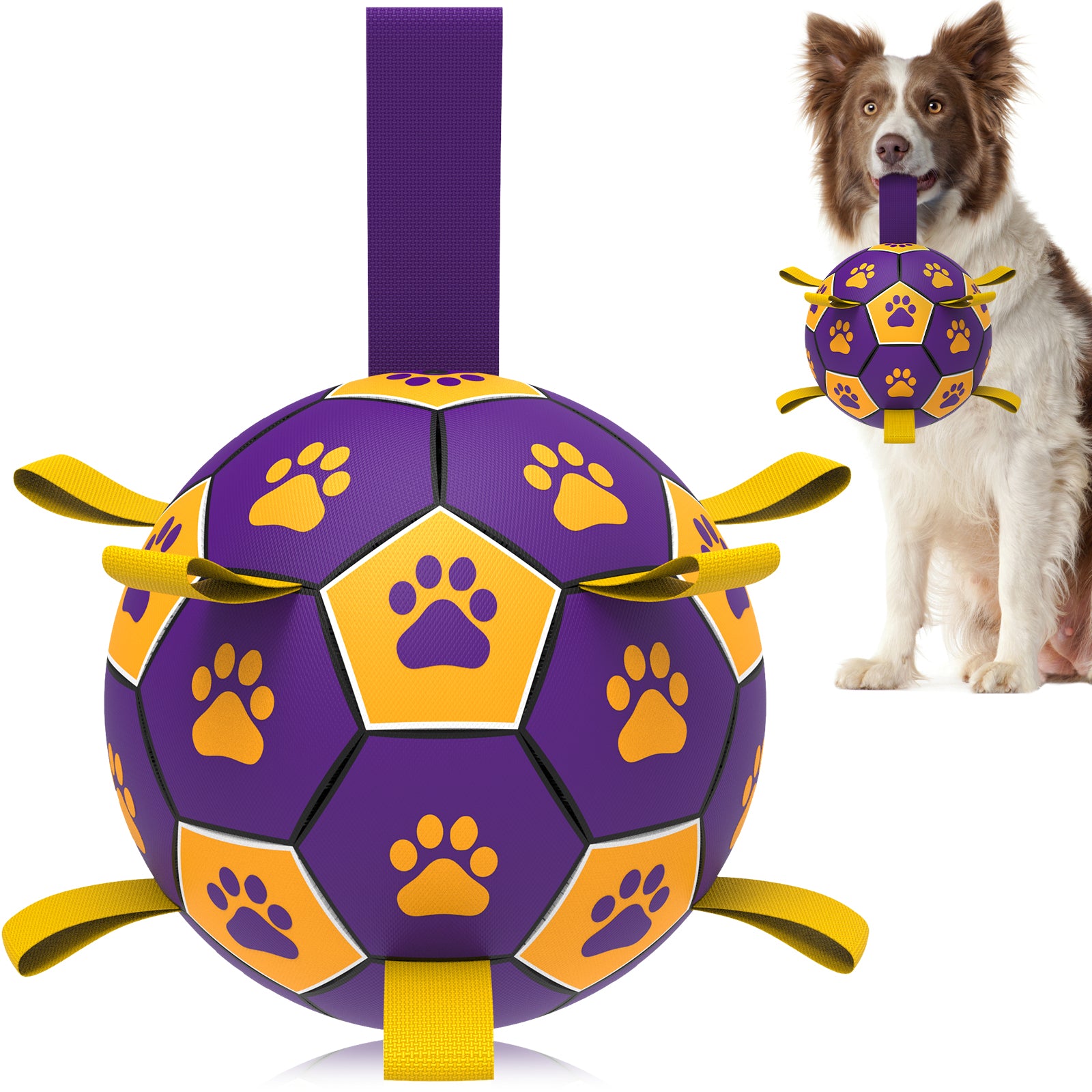 QDAN Dog Toys Soccer Ball with Straps, Interactive Dog Toys for Tug of War, Puppy Birthday Gifts, Dog Tug Toy, Dog Water Toy, Durable Dog Balls World Cup for Small & Medium& Large Dogs（6 & 8 Inch）