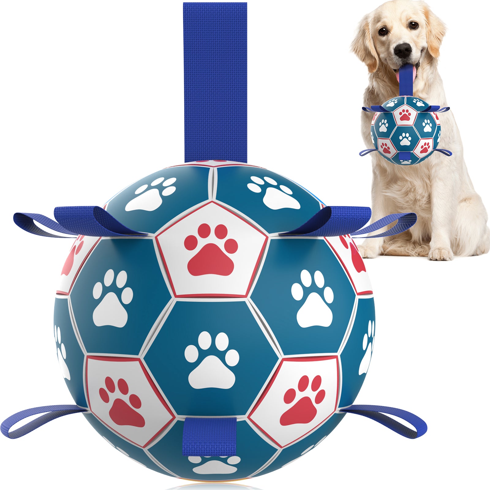 QDAN Dog Soccer Ball Interactive Toys for Tug of War, Puppy Birthday Gifts, Dog Water Toy, Durable for Small & Medium & Large Dogs-(6 inch&8inch)