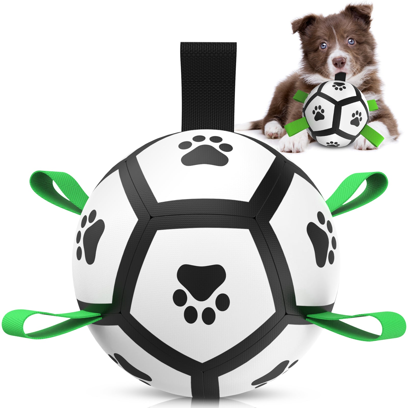 QDAN Dog Toys Soccer Ball with Straps, Interactive Dog Toys for Tug of War, Puppy Birthday Gifts, Dog Tug Toy, Dog Water Toy, Durable Dog Balls World Cup for Small & Medium& Large Dogs（6 & 8 Inch）