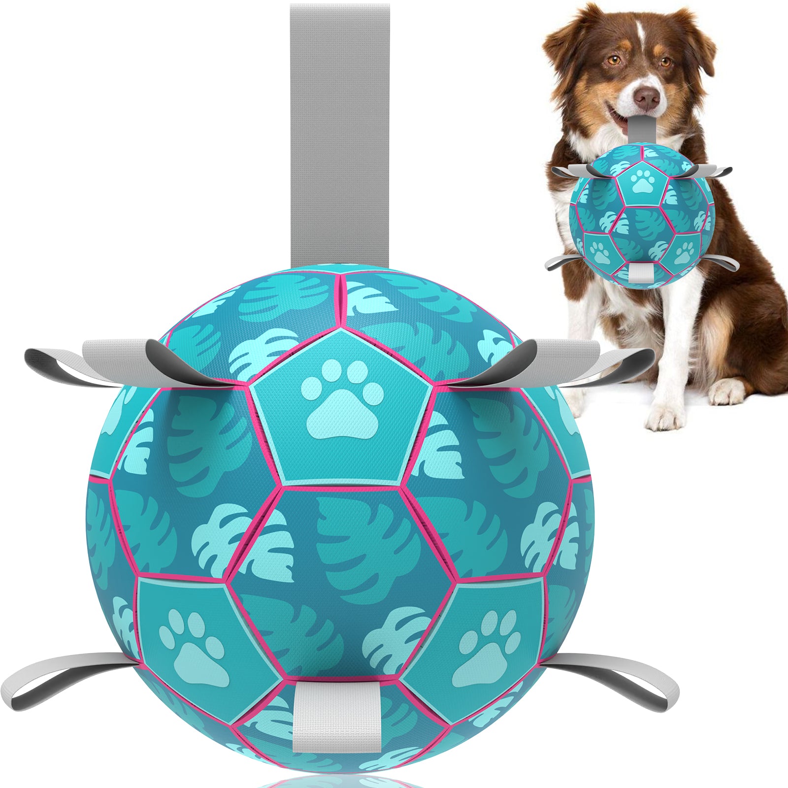 QDAN Dog Soccer Ball Interactive Toys for Tug of War, Puppy Birthday Gifts, Dog Water Toy, Durable for Small & Medium & Large Dogs-(6 inch&8inch)