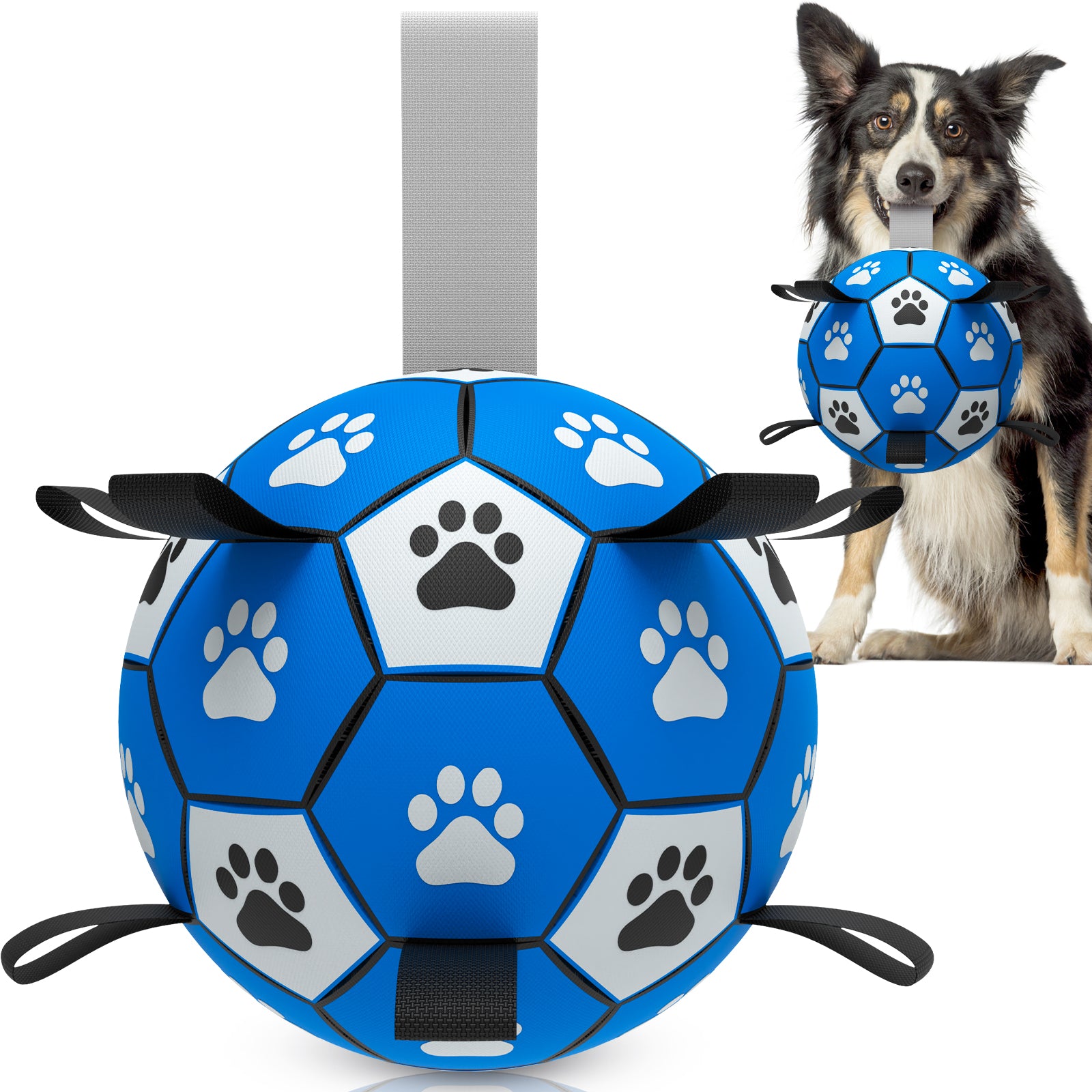 QDAN Dog Toys Soccer Ball with Straps, Interactive Dog Toys for Tug of War, Puppy Birthday Gifts, Dog Tug Toy, Dog Water Toy, Durable Dog Balls World Cup for Small & Medium& Large Dogs（6 & 8 Inch）