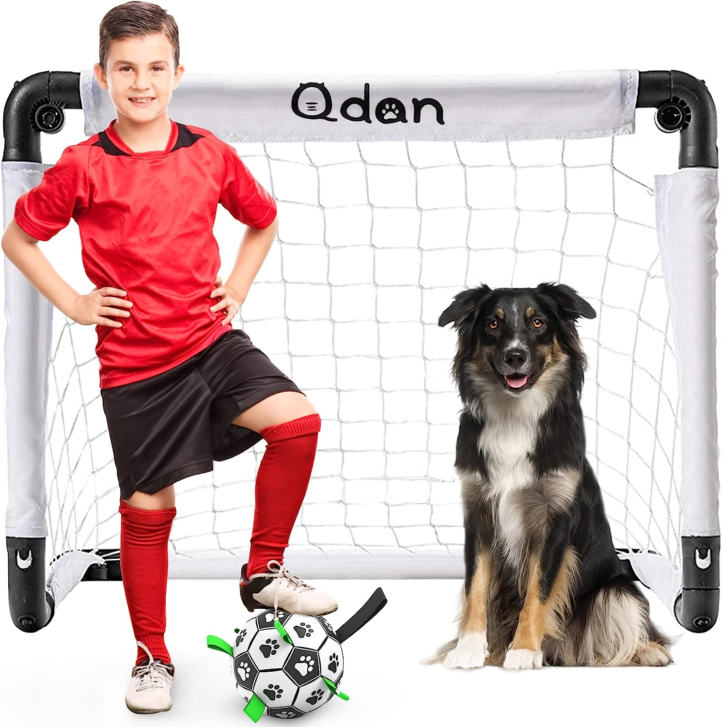 QDAN Dog Toys Soccer Ball with Straps, Interactive Dog Toys for Tug of War, Puppy Birthday Gifts, Dog Tug Toy, Dog Water Toy, Durable Dog Balls World Cup for Small & Medium& Large Dogs（6 & 8 Inch）