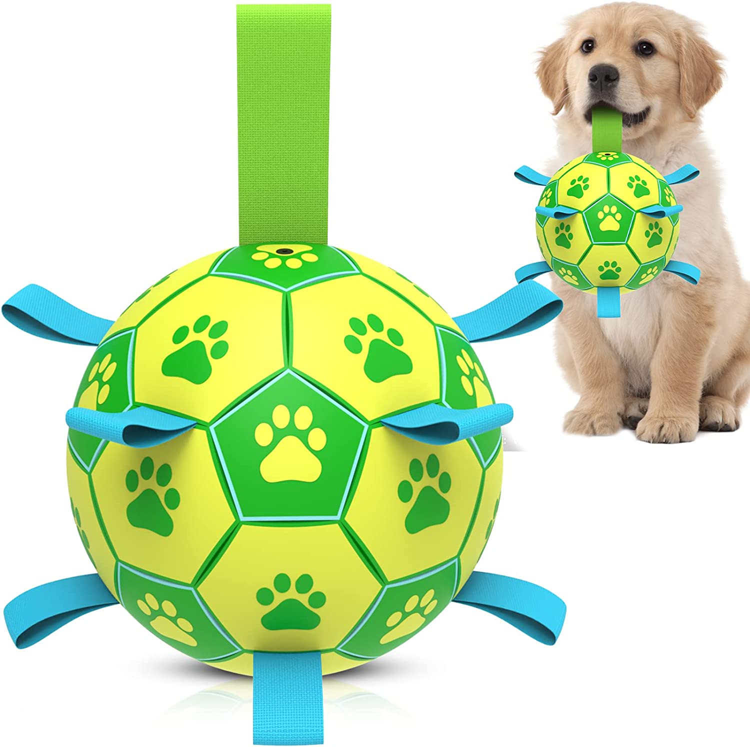 QDAN Dog Toys Soccer Ball with Straps, Interactive Dog Toys for Tug of War, Puppy Birthday Gifts, Dog Tug Toy, Dog Water Toy, Durable Dog Balls World Cup for Small & Medium& Large Dogs（6 & 8 Inch）