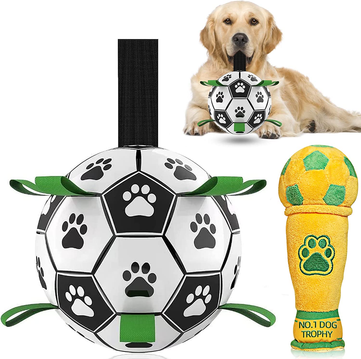 QDAN Dog Soccer Ball Interactive Toys for Tug of War, Puppy Birthday Gifts, Dog Water Toy, Durable for Small & Medium & Large Dogs-(6 inch&8inch)