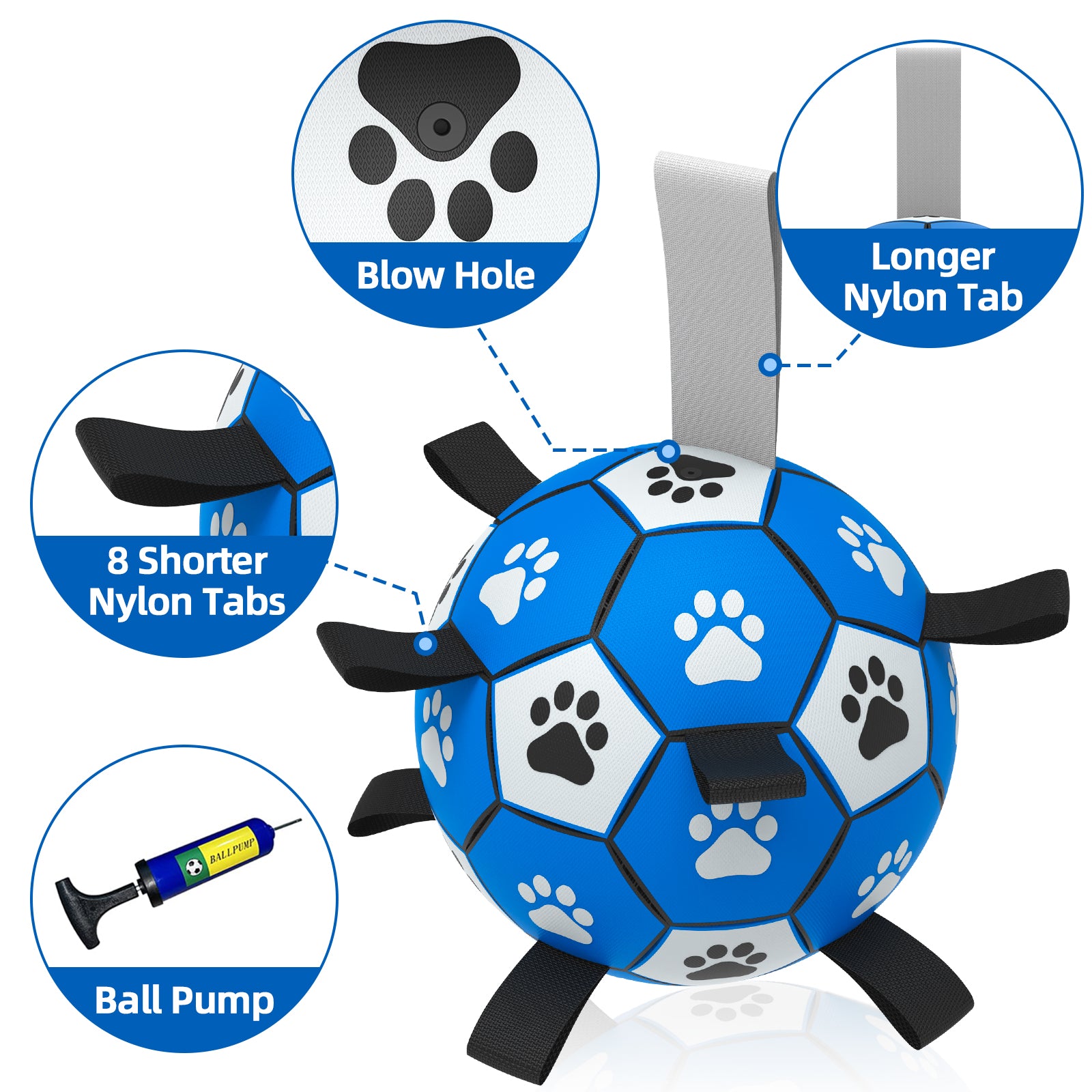 QDAN Dog Toys Soccer Ball with Straps, Interactive Dog Toys for Tug of War, Puppy Birthday Gifts, Dog Tug Toy, Dog Water Toy, Durable Dog Balls World Cup for Small & Medium& Large Dogs（6 & 8 Inch）